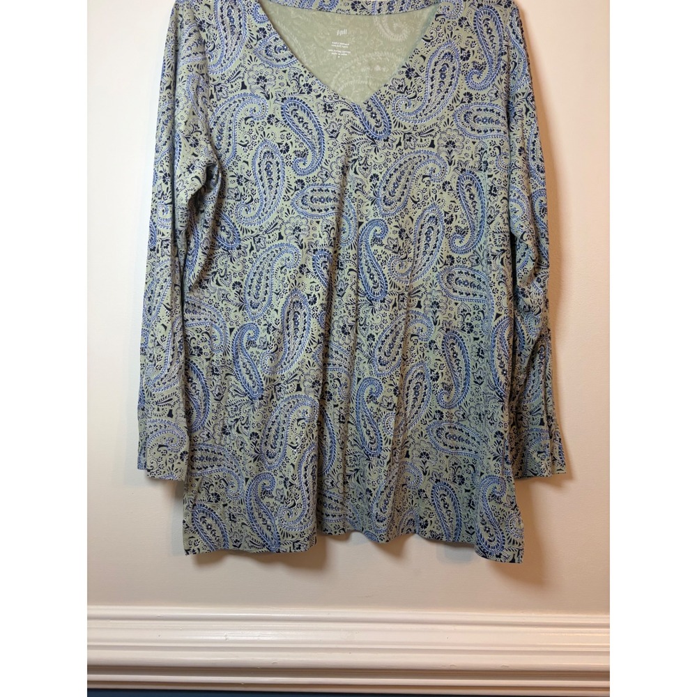 J. Jill Tunic Women Medium Green Paisley Simply Supima Cotton Long Sleeve V-Neck
